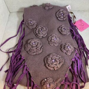 NEW W/TAGS LUA 100% COTTON SCARF WITH FLOWER APPLIQUE AND FRINGE